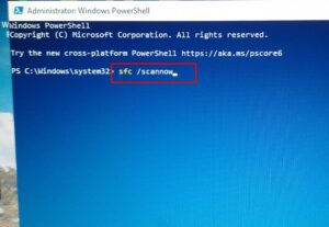 Run SFC scan now command in Windows PowerShell to fix corrupted system files
