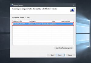 windows 10 system restore