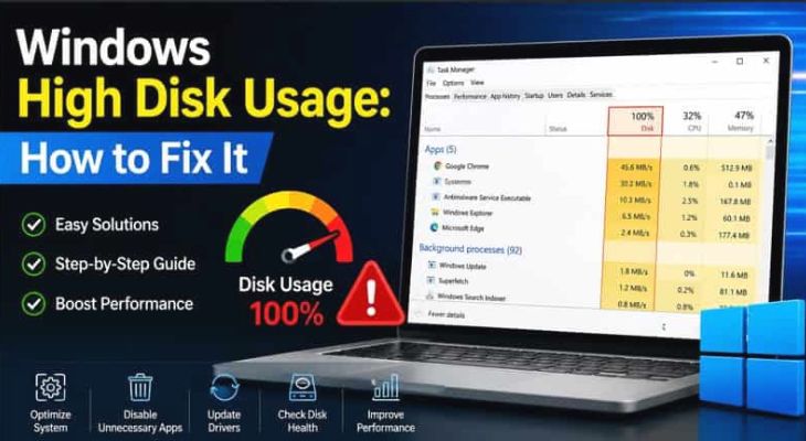 how to fix high disk usage in Windows 10