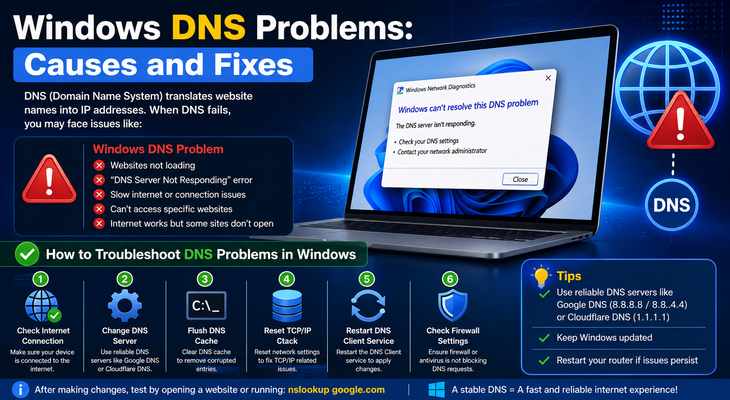 how to troubleshoot DNS problems in Windows